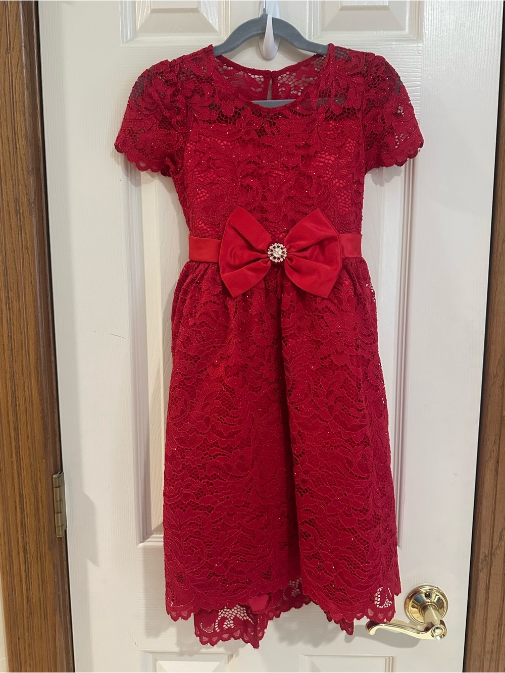 Rare Editions Red Lace Bow Formal Dress for Girls